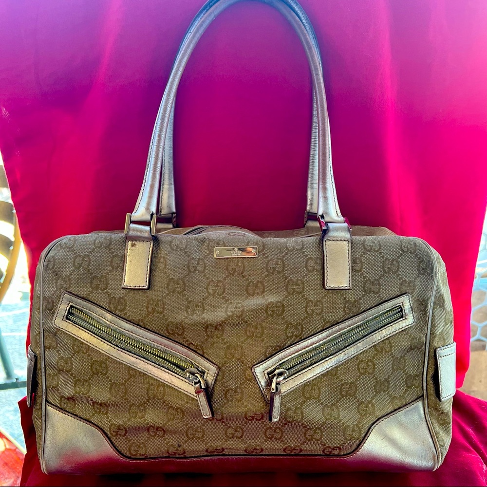 Authentic Gucci Gold Monogram Shoulder Purse